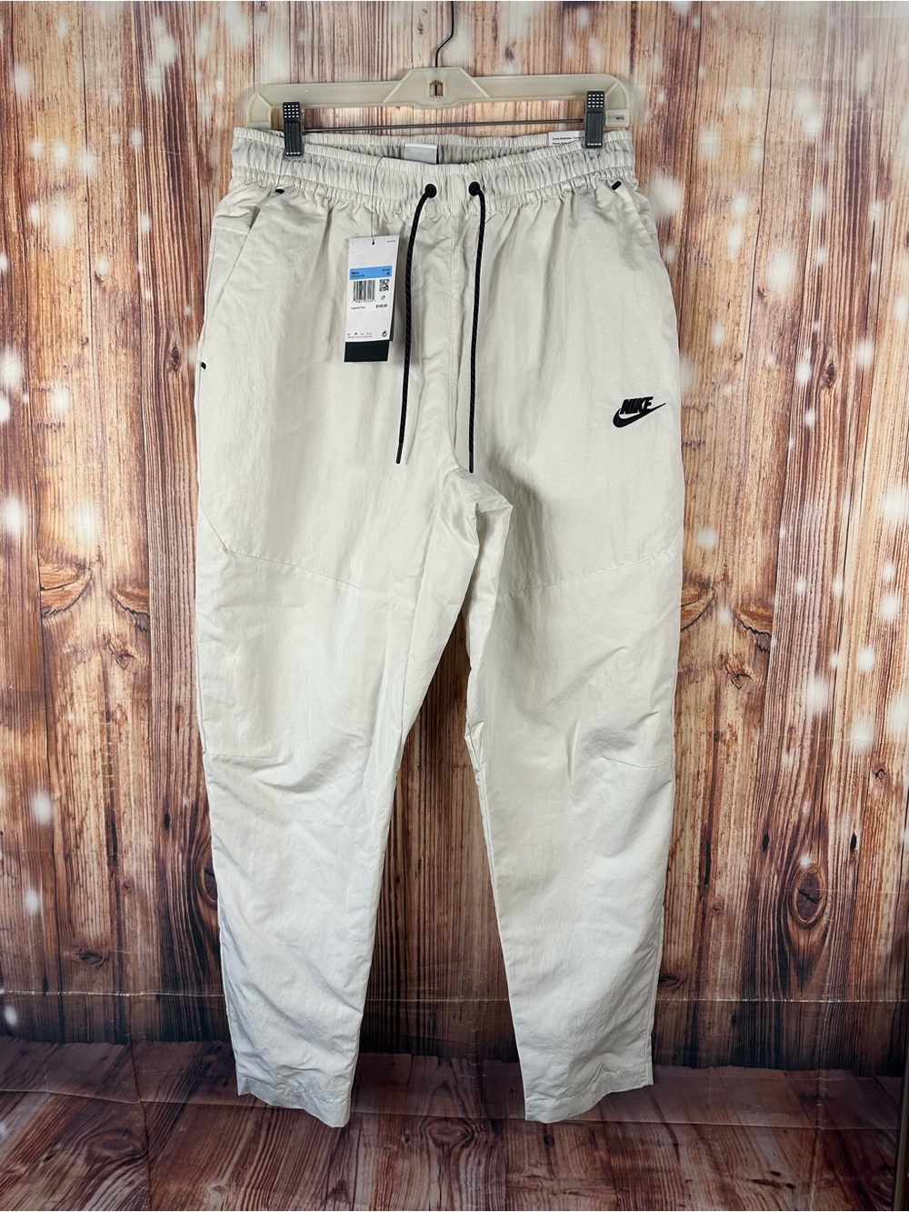 Nike Men's Off-White Drawstring Joggers with Black Logo Sz Medium Standard Fit